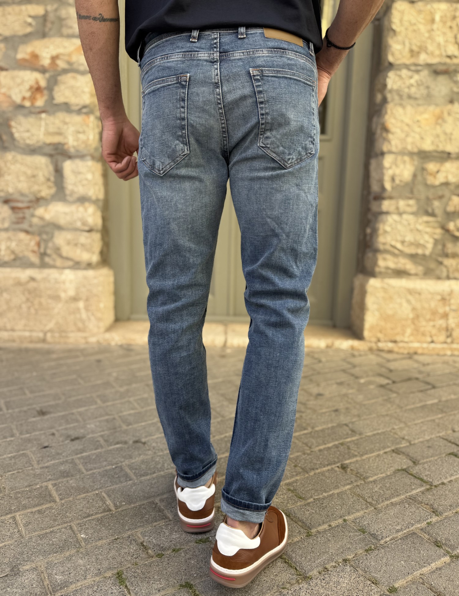 Ανδρικό Slim μπλε τζιν παντελόνι πεντάτσεπο με κουμπιά 3LN502 φωτογραφία